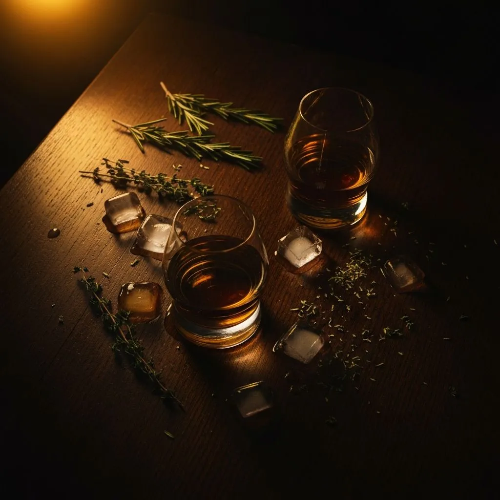 Premium whisky glasses on a dark oak table