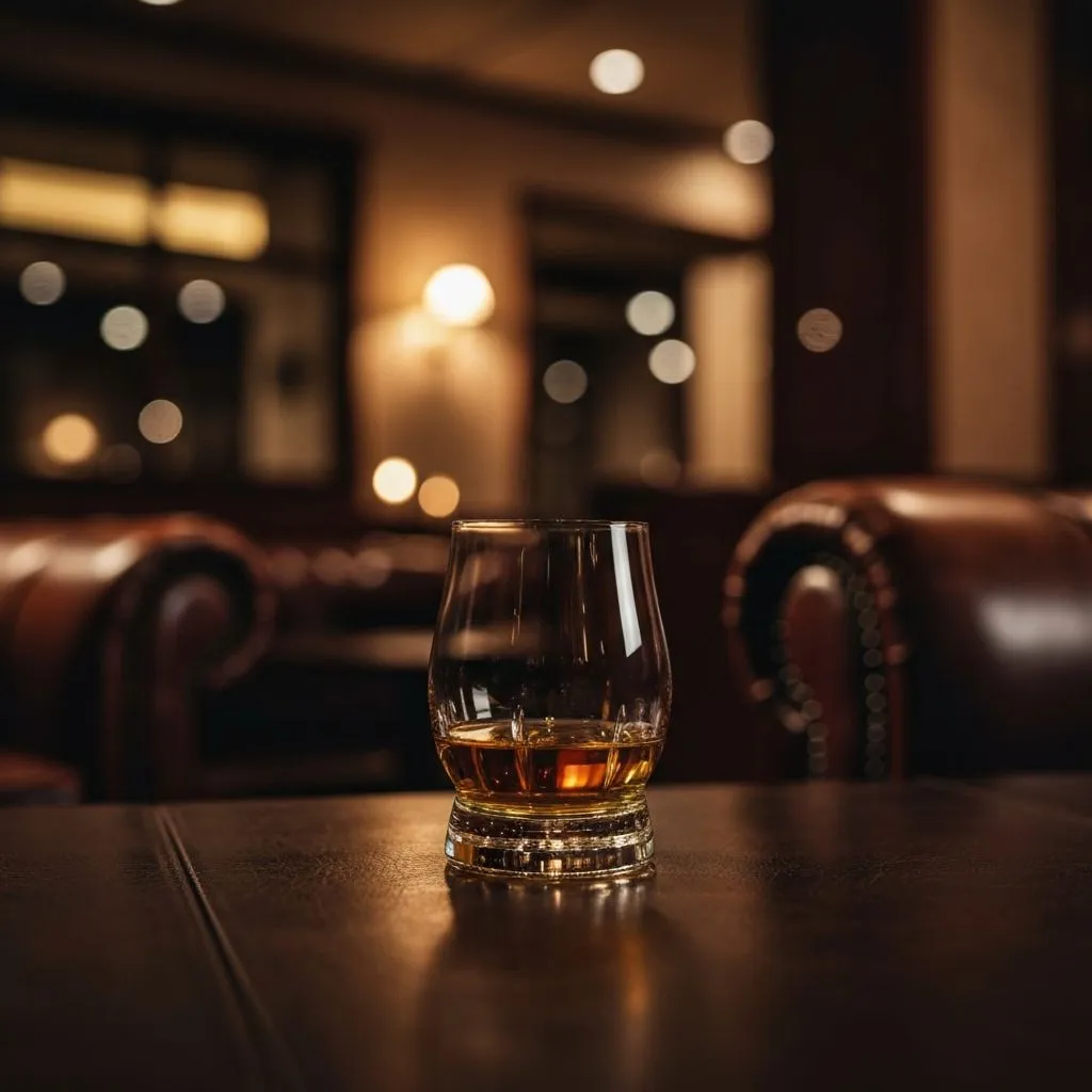 A crystal whisky glass with golden amber scotch
